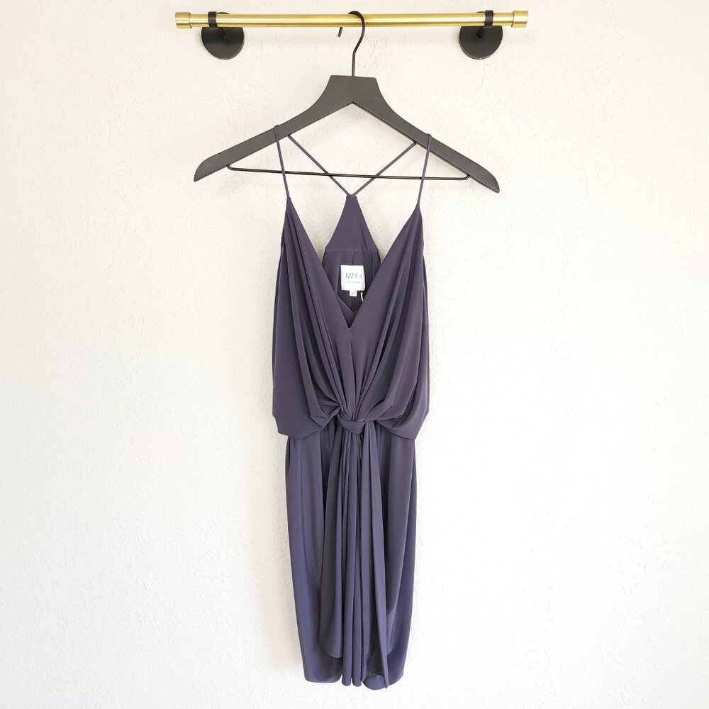 Misa Los Angeles XS Gunmetal Gray V-Neck Knot Draped Domino Mini Dress NWT